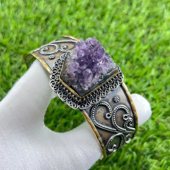 COPY - Amethyst Druzy 18k Gold Plated Bangle - Picture 3 of 6